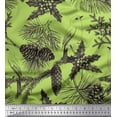 thumbnail image 1 of Soimoi Green Georgette Viscose Fabric Holly Leaves, & American Robin Bird Printed Craft Fabric by The Yard 42 Inch Wide, 1 of 3