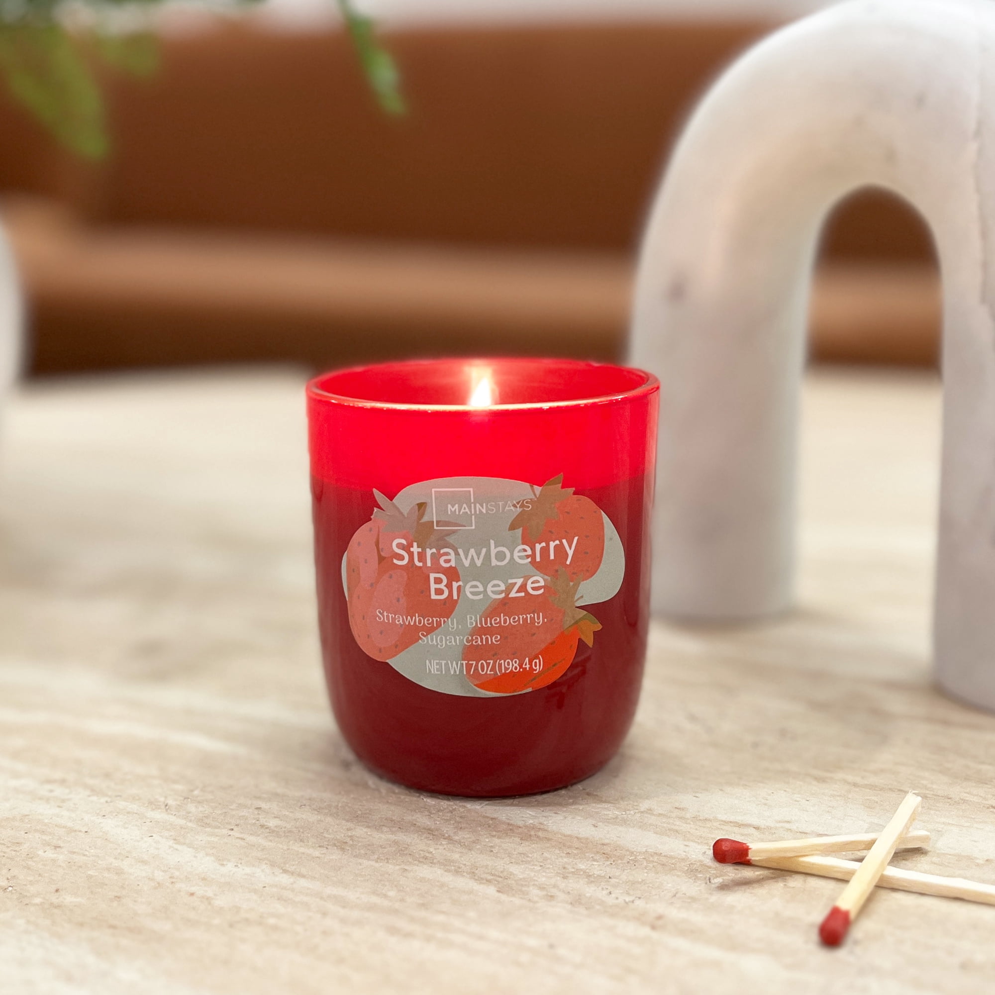 Mainstays 1-Wick Glossy Glass Candle, Strawberry Breeze, 7 oz