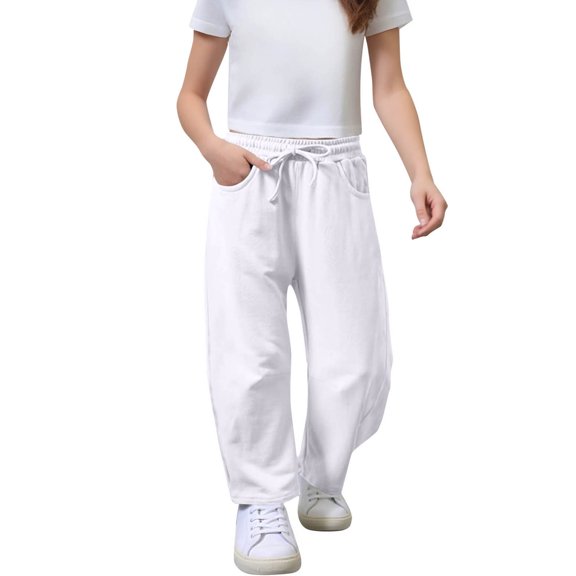 Lmnyox Sweatpants for Kids Plain Elastic Waist Drawstring Trousers Lightweight Outdoor Trousers with Pockets