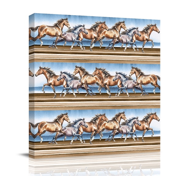 Western Horse Canvas Wall Art for Living Room, Vintage Watercolor Brown Grey Running Horses Wall Decor Framed Artwork Pictures Ready to Hang for Bedroom Office Home Decor