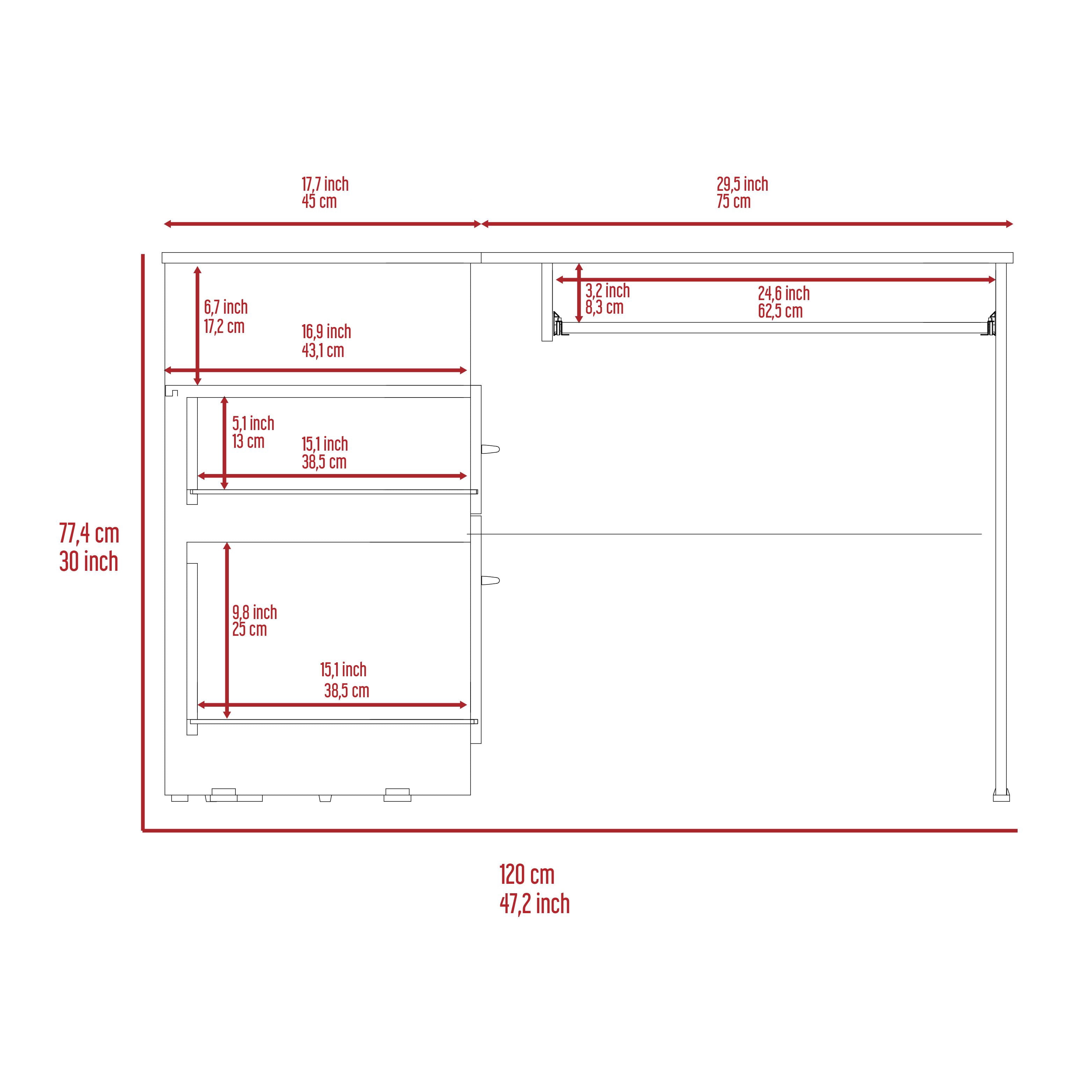 L-Shaped Computer Desk with Two Drawers, Open Shelf, CPU Storage, and Keyboard Tray for Home Office, 47.2 in