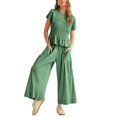 thumbnail image 1 of Pantalones anchos Outfit Antnation de 2 piezas con parte superior fruncida para mujer, 1 of 5