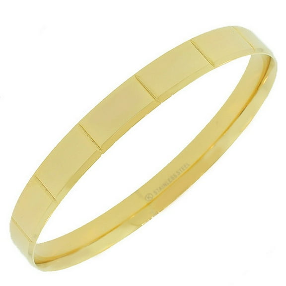 Stainless Steel Yellow Gold-Tone Faceted Bangle Bracelet