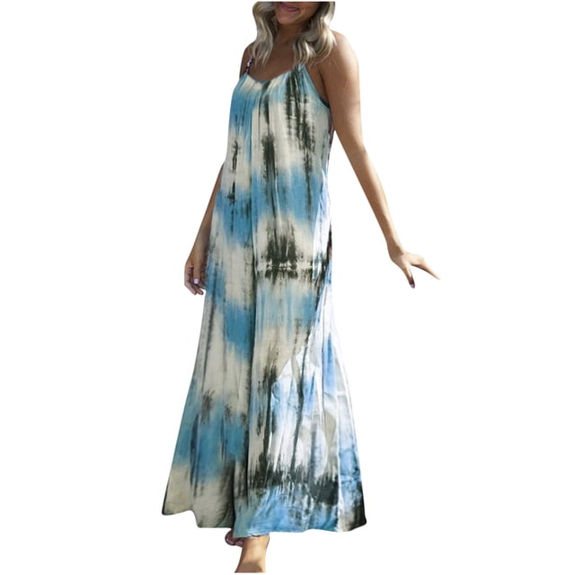 Vestido largo sin mangas con cuello en V y estampado informal de verano para mujer con estilo OAVQHLG3B Store lin121212