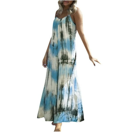 

Auroural Womens Dresses Spring 2023 Fashion Casual Print V-Neck Camis Sleeveless Vest Long Summer Dress Plus Size