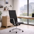 thumbnail image 3 of 2xhome Modern Black High Back Office Desk Chair | Upholstered Ribbed PU Leather with Metal Frame | Adjustable Height, Tilt Lock | Computer Armchair for Home, Conference, Meetings, Set of 1, 1 piece, 3 of 13