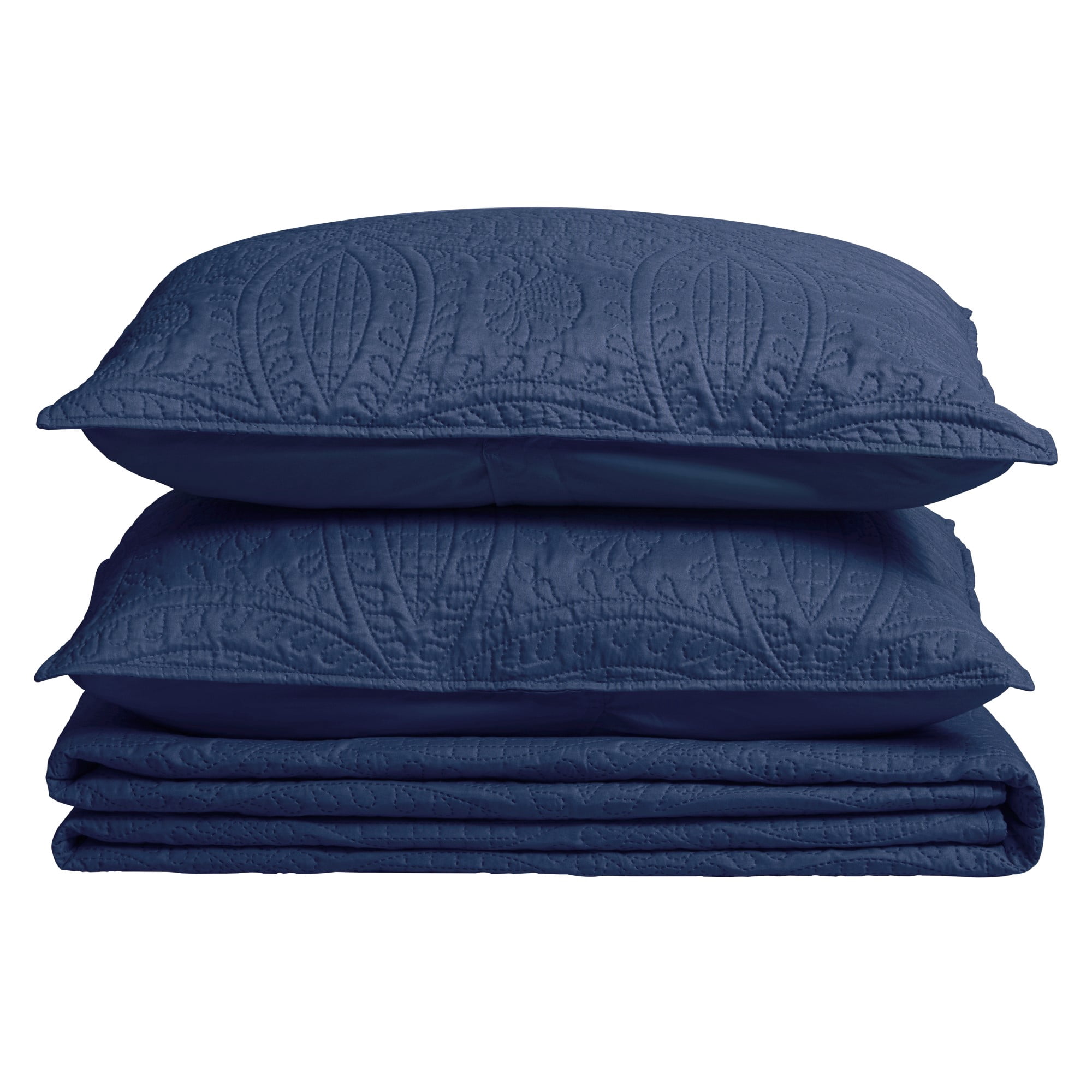 Great Bay Home Pinsonic Medallion Reversible Quilt Set With Shams  (King / California King, Blue Indigo)