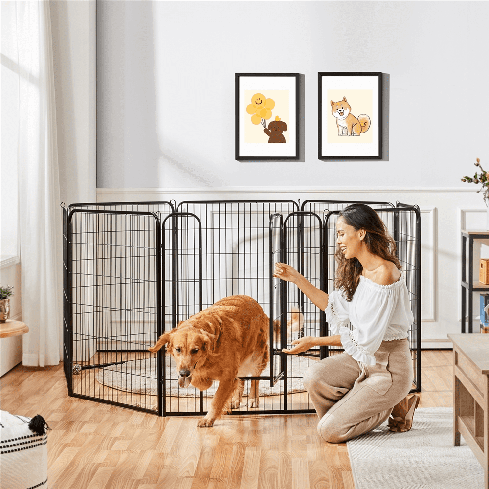 Renwick 3pcs 8 Panels Metal Dog Playpen, Black