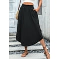 thumbnail image 2 of Shirred High Waist Curved Hem Midi Skirt for Women Mid-Calf Length Black X-Large, 2 of 5