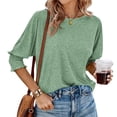 thumbnail image 4 of Women's Casual 3/4 Sleeve Solid Color Simple Shirt Crew Neck Loose Summer Tops, 4 of 6