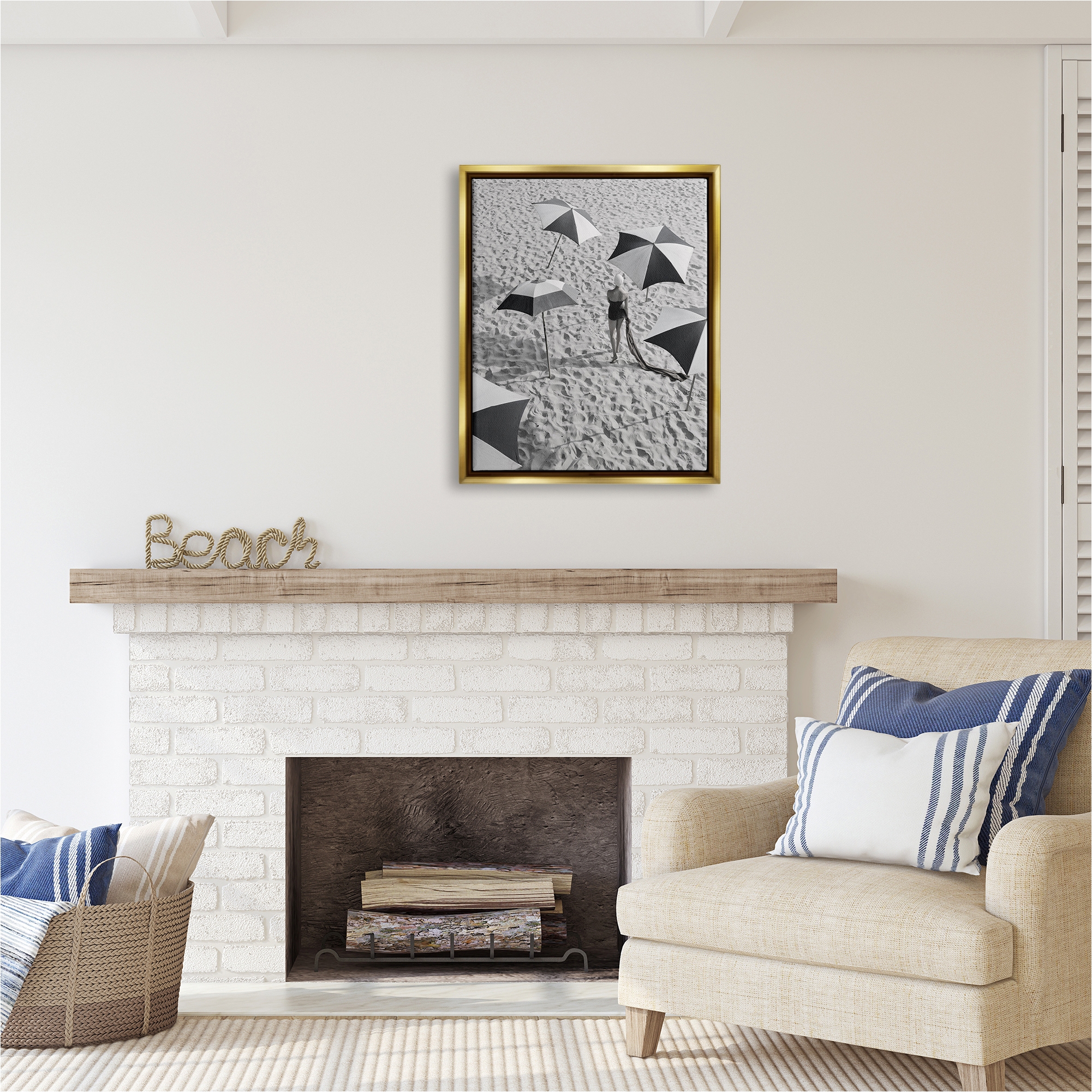 Stupell Industries Vintage Beach Fashion Nature Photography Gold Floater Framed Canvas Art Print Wall Art, 25 x 31