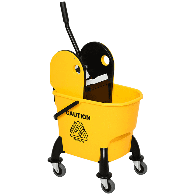 HOMCOM 6.9 Gal/26L Mop Bucket with Wringer, Mop Bucket on Wheels, Yellow