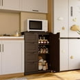 thumbnail image 2 of ZOPan Kitchen Pantry with Door and Shelves, Small Food Pantry Cabinet Cupboard, Freestanding Wooden Bathroom Storage Cabinet with 4 Drawers for Kitchen and Dining Room, 11"D x 23"W x 33"H,Dark Brown, 2 of 10