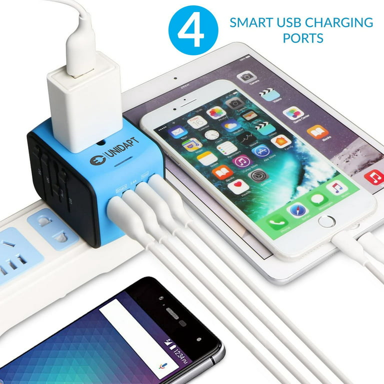 Unidapt Universal Travel Power Adapter, International Adaptor, Fast 2,4A  4-USB Worldwide European Power Charger, AC Wall Plug Adapters – All in One