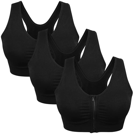 HZKAICUN Women's Zip Front Sports Bra Wireless Post-Surgery Bra Active Yoga Sports Bras