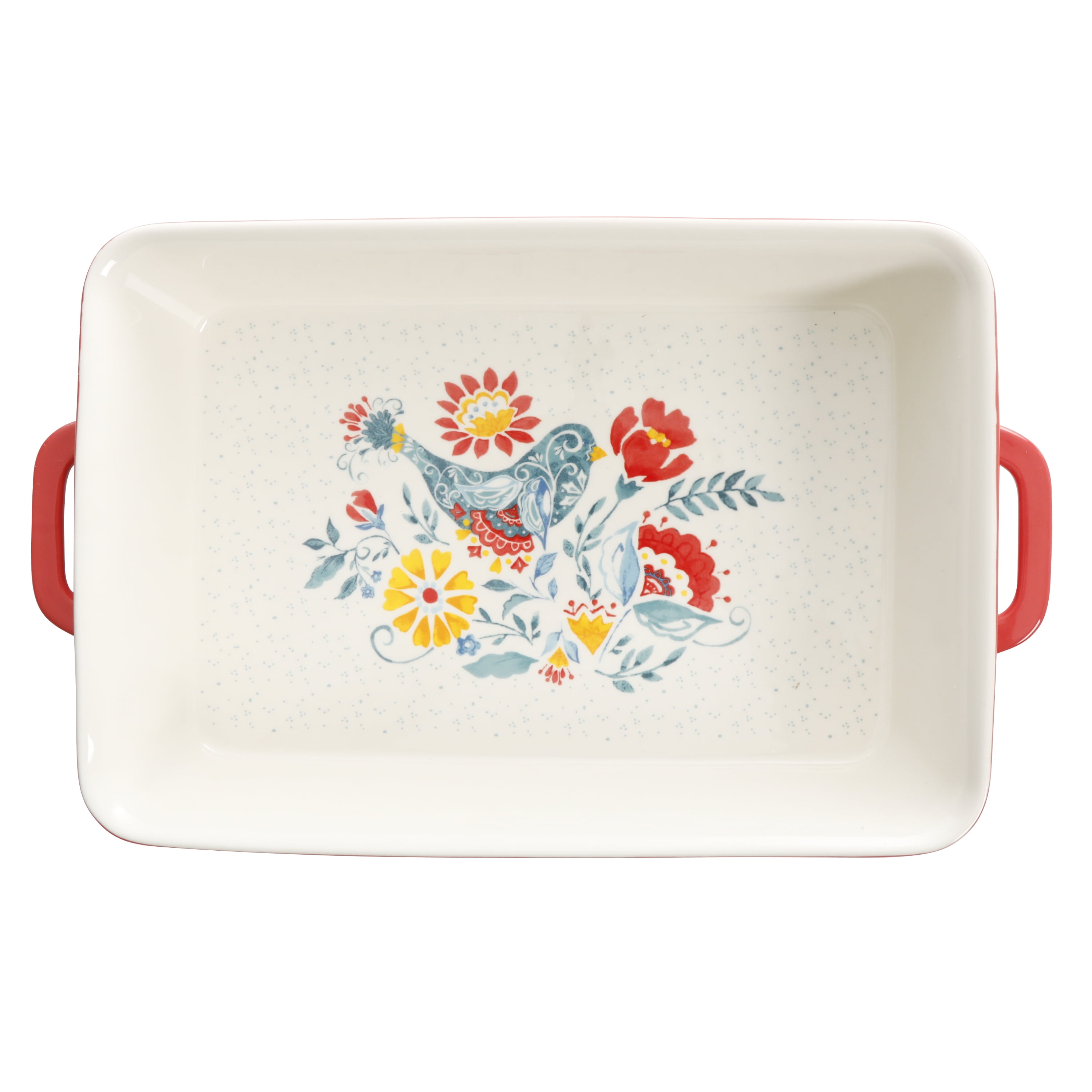 The Pioneer Woman Fancy Flourish Rectangular Stoneware Casserole with Lid, Red, Size: 2 Piece