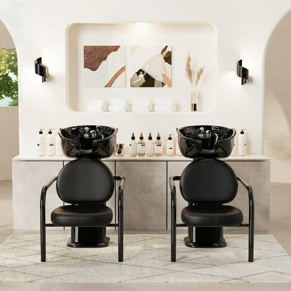 Baasha Professional Shampoo Chair and Bowl Set for Salon, Adjustable Shampoo Bowl with Headrest, Memory Foam Cushion, Shampoo Chair Ergonomic Design for Ultimate Comfort