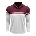 thumbnail image 6 of WTOBBY Men's Casual Long-Sleeve Polo Shirt, Colorblock Stripe Print Collared T-Shirt, Comfortable Fit for Business Casual and Stylish Daily Wear,Wine S, 6 of 6