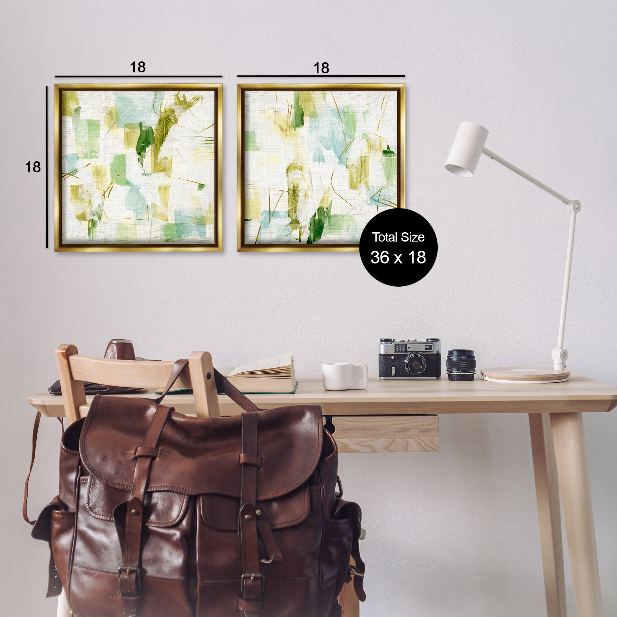 Stupell Industries Abstract Chaotic Patterns Abstract Painting Gold Floater Framed Canvas Art Print Wall Art, 18 x 18, Set of 2