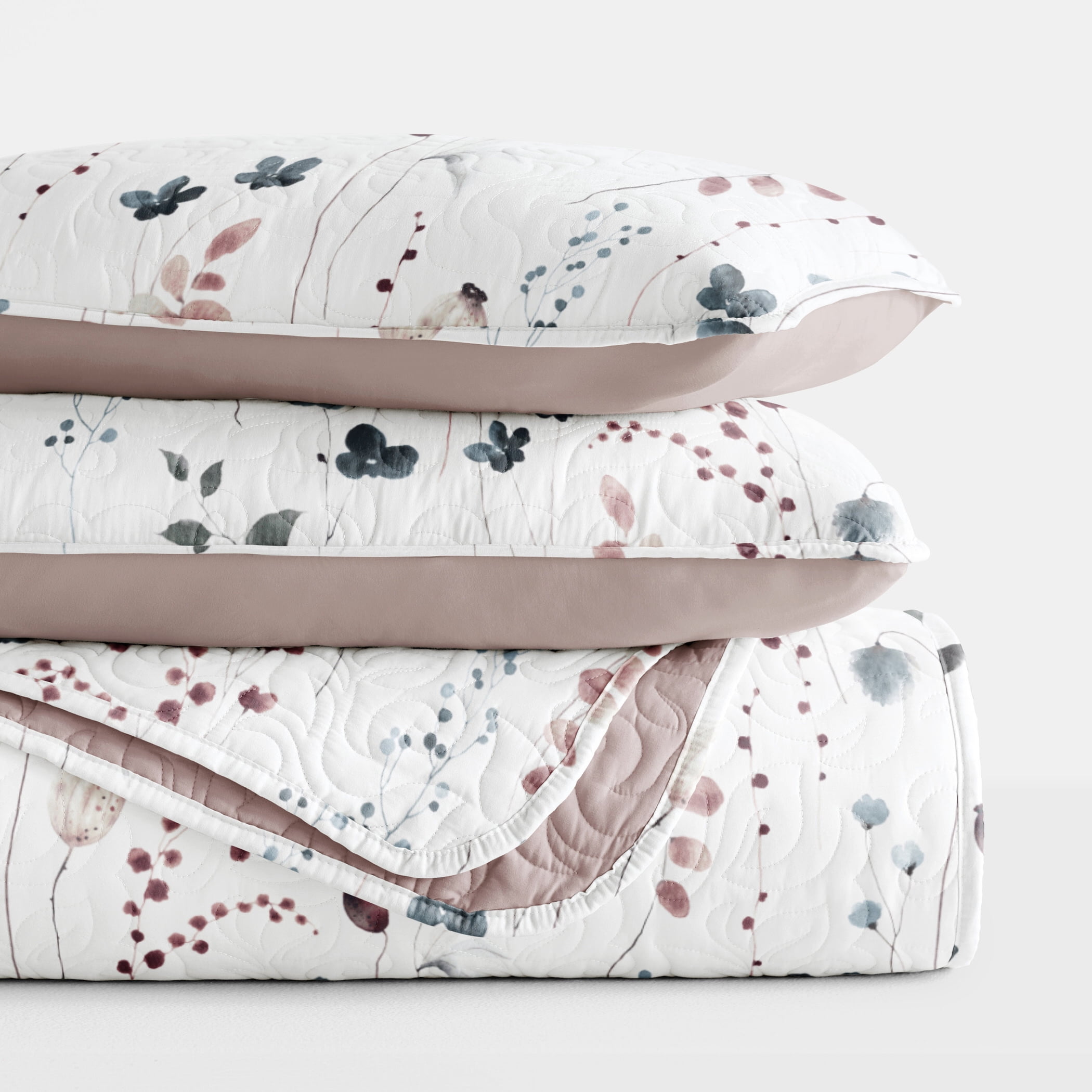 Lightweight Quilt Set Super Soft Wrinkle Resistant Quilted Coverlet Floral Patterns by Comfort Canopy