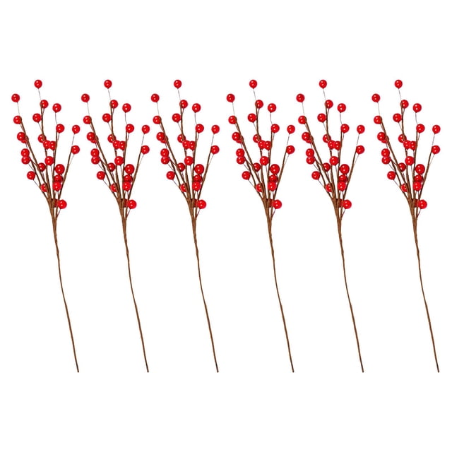 6 piezas florero ramas de bayas rama de ramita de bayas, decoración de manualidades DIY adornos de escritorio duraderos, rama de bayas artificiales rojo