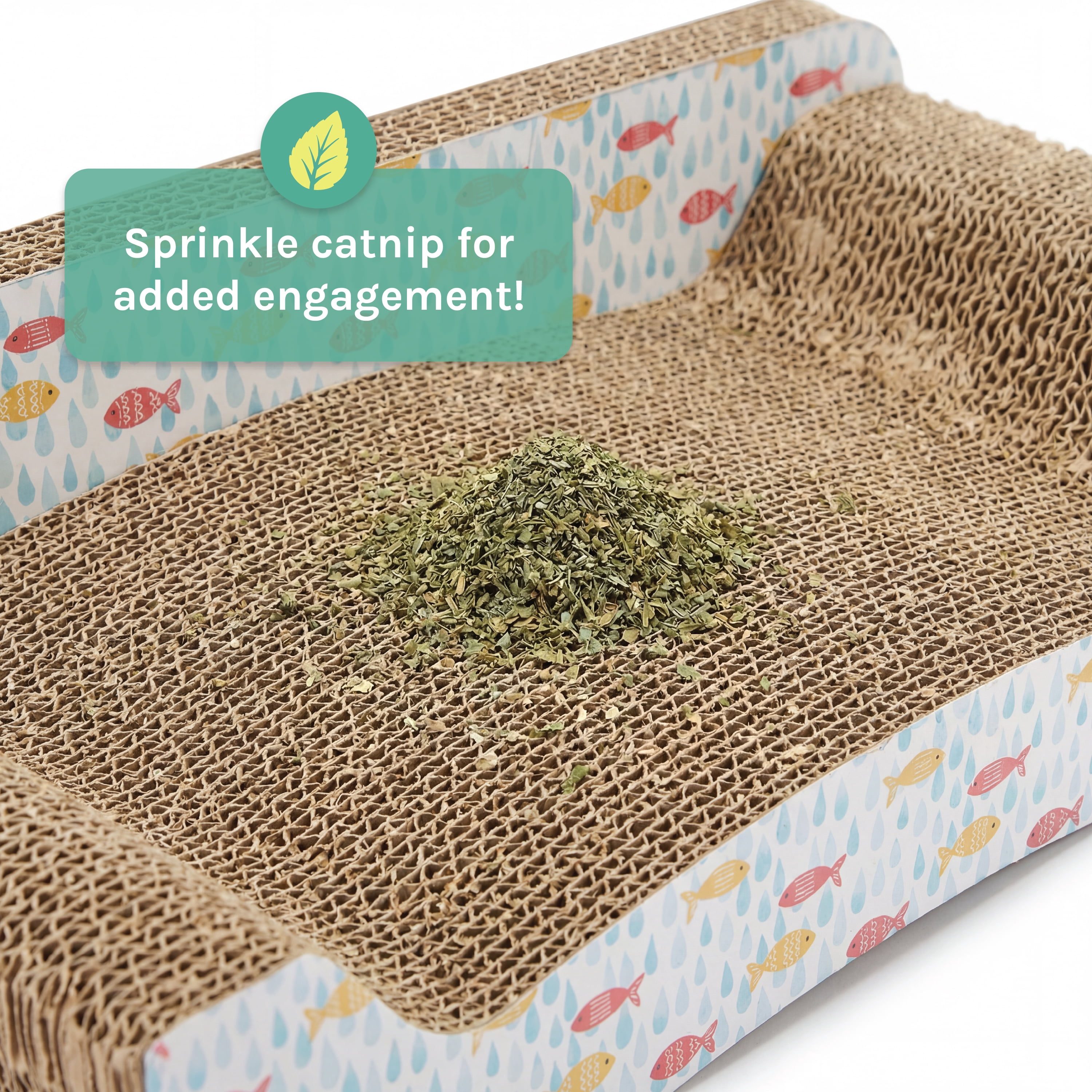 Kitty City Corrugated Cardboard Fish Print Sofa Lounger Cat Scratching Pad, Multicolored, One Size