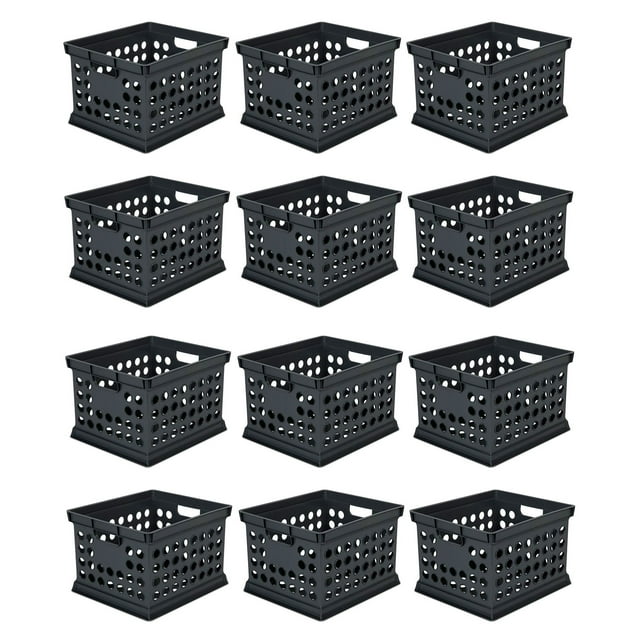 Sterilite Stackable Plastic Storage Crate Bin Organizer Box, Black, 12-Pack