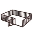 thumbnail image 3 of Gewnee Queen Size Toddler Floor Bed,Pine Wood Kids Floor Bed Frame with Fence and Door,Walnut, 3 of 8