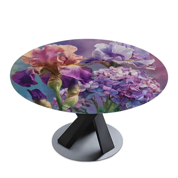 Round Premium Polyester Tablecloth Round Table Cloth Cover For Kitchen And Dining Room Irises & Lilacs