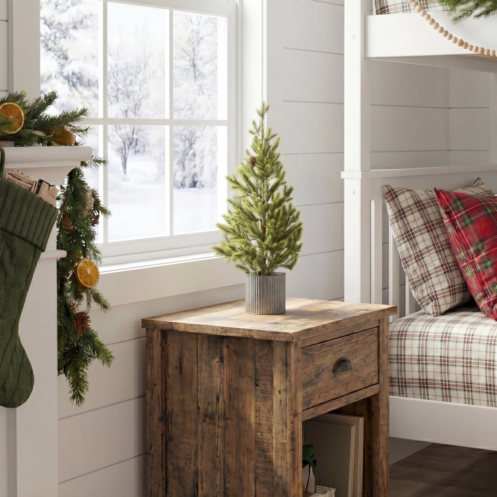 18in. Artificial Christmas Tree with Pinecones in Metal Tin Planter