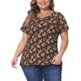 thumbnail image 2 of DARING DIVA Women's Plus Floral  Loose Casual Basic Blouse 4X Brown, 2 of 6