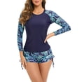 thumbnail image 4 of Jacenvly 2024 One Piece Swimsuits for Women Plus Size Clearance Casual Long Sleeve Diving Suit Contrast Color Crewneck Surfing Swimwear Skin-Friendly Ladies Fashion Print Women'S Split Suit Navy, 4 of 11