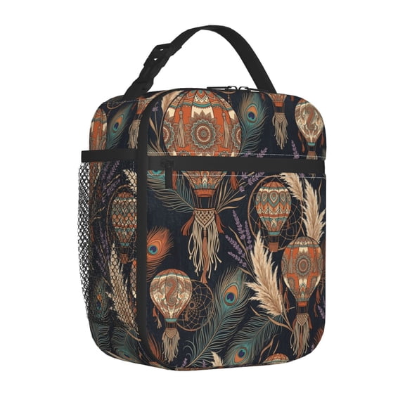 Hot Air Balloon Insulated Lunch Box Portable Handheld Reusable Cooler Handbag Front Pocket Work Office Daily Travel Meal Bag