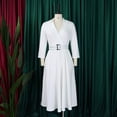 thumbnail image 3 of AURA Plus Size Spring Elegant Lapel High Waist A Line Maxi Dress Long Sleeve Puff Sleeve African Work Dress with Belt, 3 of 9