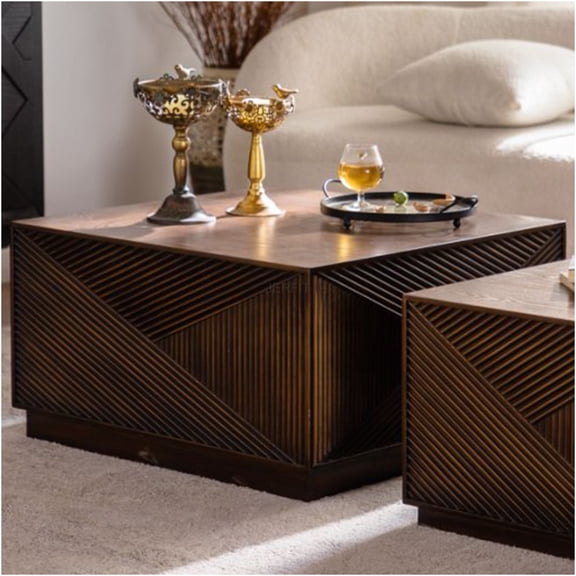 JERFIT Modern Square Coffee Table for Living Room, Walnut Finish MDF Top, No Assembly Needed