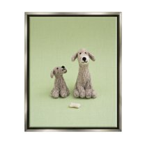 Stupell Happy Dogs & Bone Green Background Animals & Insects Photography Gray Floater Framed Art Print Wall Art