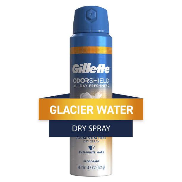 Gillette Aluminum Free Men's Deodorant Odor Shield Spray Glacier Water