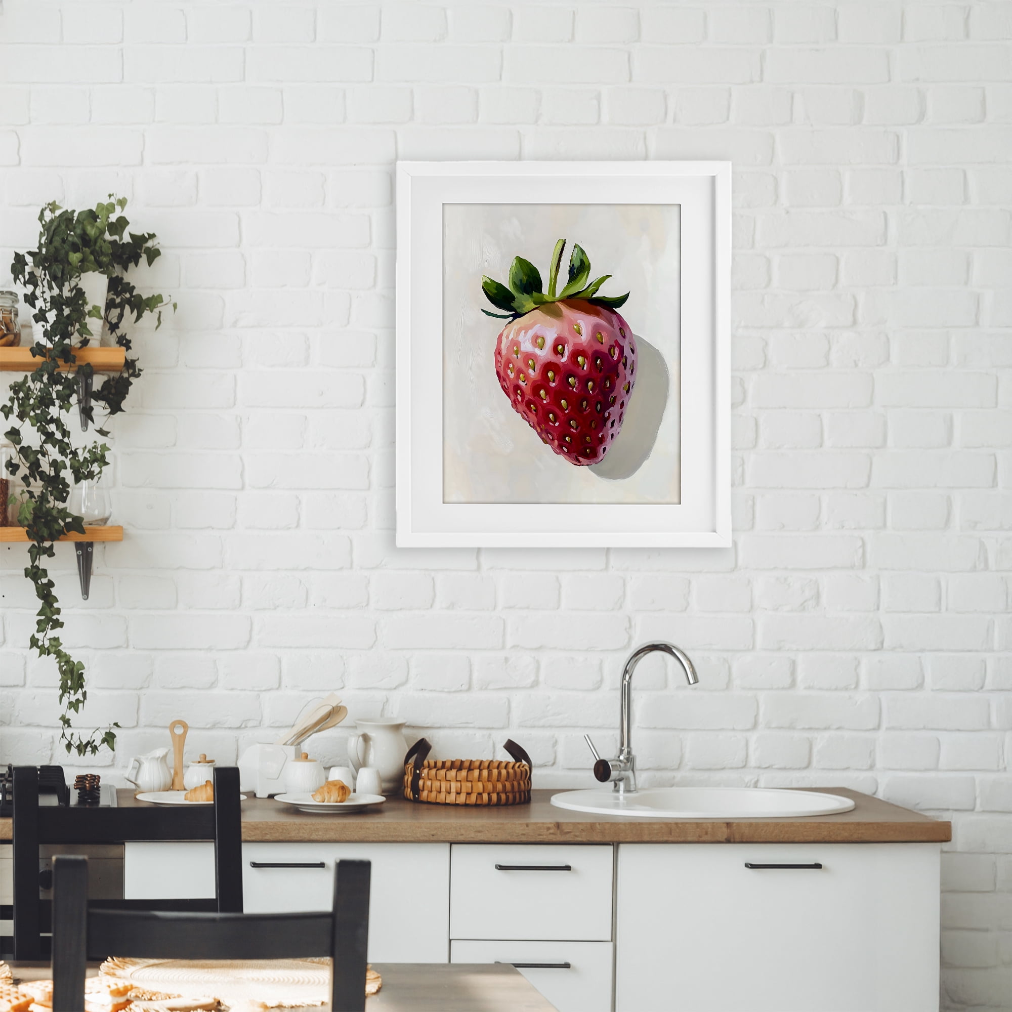 Stupell Industries Juicy Shine Strawberry White Framed Print Under Glass, design by The Prints Vibe
