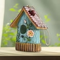 thumbnail image 5 of figatia Hanging Bird House Outdoor Bird Shelter Resin Country Cottage Garden Decor Decorative Birdhouse for Patio Backyard Trees Fence Blue, 5 of 6
