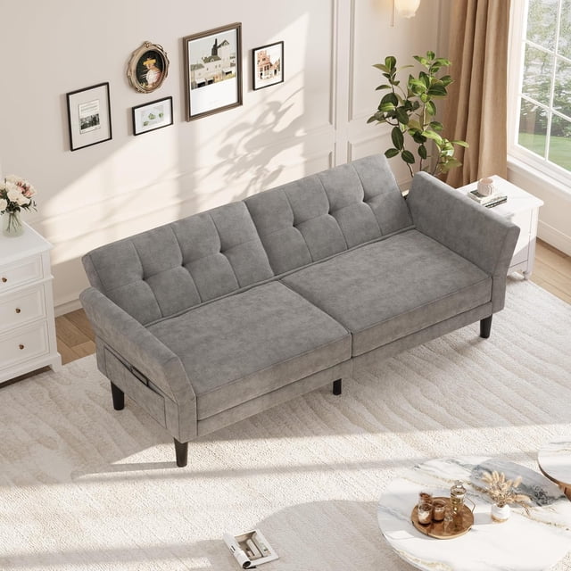 Yiwa Convertible Couch Bed, 89 Inch Sofa Sleeper for Living Room, Deep Seat Futon with Adjustable Design