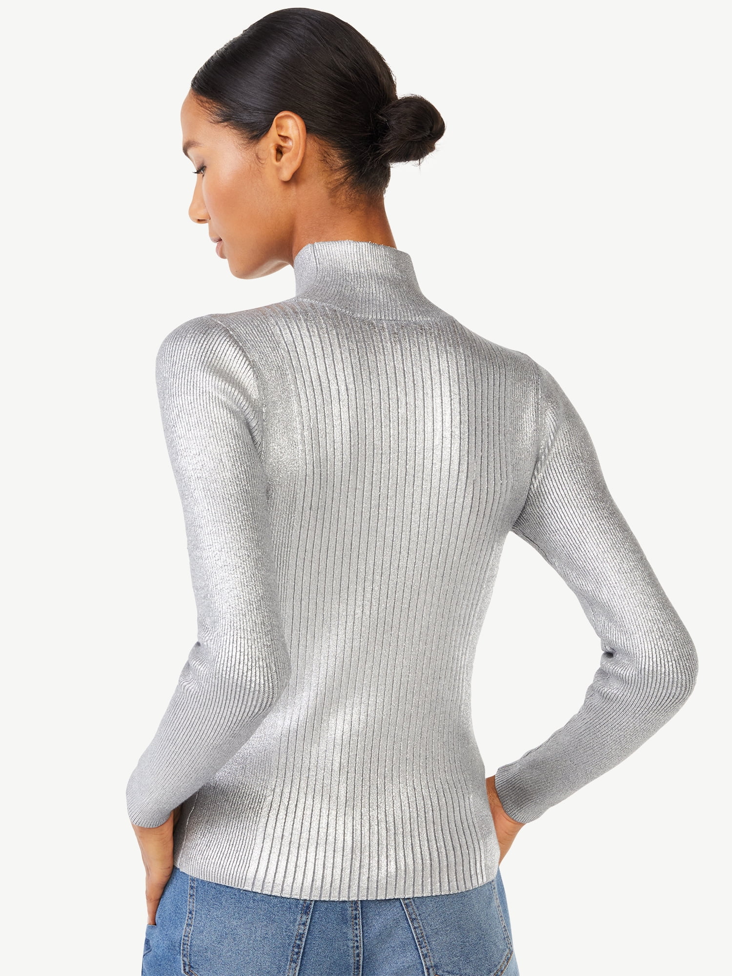 Scoop Women's Metallic Foil Turtleneck