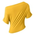 thumbnail image 5 of MIXUE Boho Tops For Women Summer Solid Color Off Shoulder Ruffled Short Sleeve Casual Basic Pullover Shirts For Women T-shirts Outwear,Yellow,M, 5 of 9