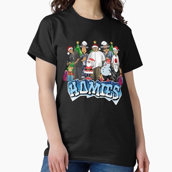 A Festive Cholo Style Lil Homies Holiday Graphic Design Unisex T-Shirt, up to Size 5XL