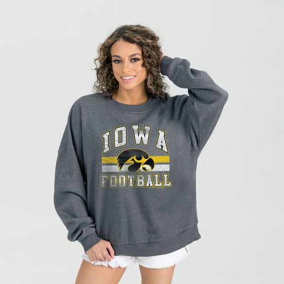 Women's Gameday Couture Charcoal Iowa Hawkeyes Oversized Good Vibes Premium Fleece Drop Shoulder Pullover Sweatshirt