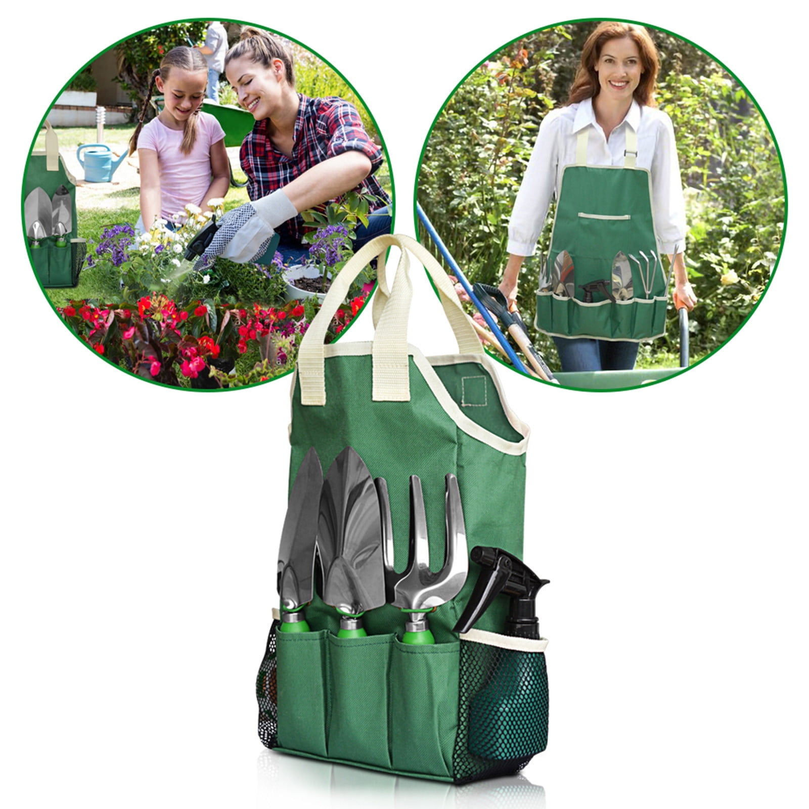 Kids Garden Tool Set 11-Piece Children Gardening Equipment with Apron Tote Bag for Outdoor Yard Play Planting Learning(Green)
