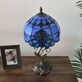 thumbnail image 3 of Blue Stained Glass Table Lamp  Baroque Style Included LED Bulb for Living Room Bedroom Bedside 10"W*10"D*20"H, 3 of 7