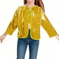 thumbnail image 4 of Vmvidoty Girls Shiny Party Long Sleeve Lightweight Zipper Metallic Jacket Gold 15-16 Years, 4 of 6