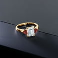 thumbnail image 4 of Gem Stone King 18K Yellow Gold Plated Silver White Moissanite and Red Garnet 3-Stone Ring for Women (2.15 Cttw, 8X6MM Emerald Cut and 3.5 Trillion, Gemstone Birthstone, Size 6), 4 of 4