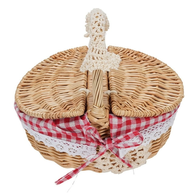 Canasta de Picnic, Canasta Tejida de Mimbre con Tapa y Revestimiento Extraíble para Dulces, Recolección de Huevos, Juguetes, Bodas, Picnics, Senderismo