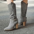 thumbnail image 4 of Fesfesfes Riding Boots For Women Shoes Winter Warm High Heel Slip-on Mid-calf Belt Buckle Casual Cowboy Knight US:4.5(35), 4 of 5